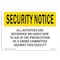 Signmission OSHA Security Sign, 7" Height, 10" Width, Rigid Plastic, All Activities Are Recorded, Landscape OS-SN-P-710-L-11503 - alternate 1
